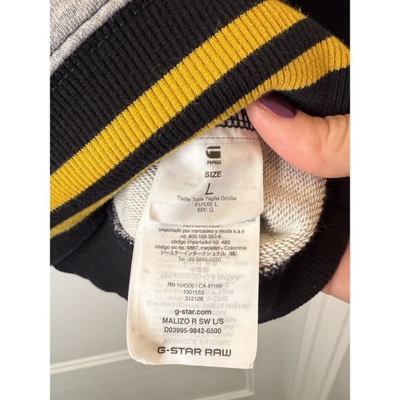 G-Star RAW Malizo R Crewneck Sweatshirt Gray Navy Size L Striped Trim Casual - Picture 3 of 6